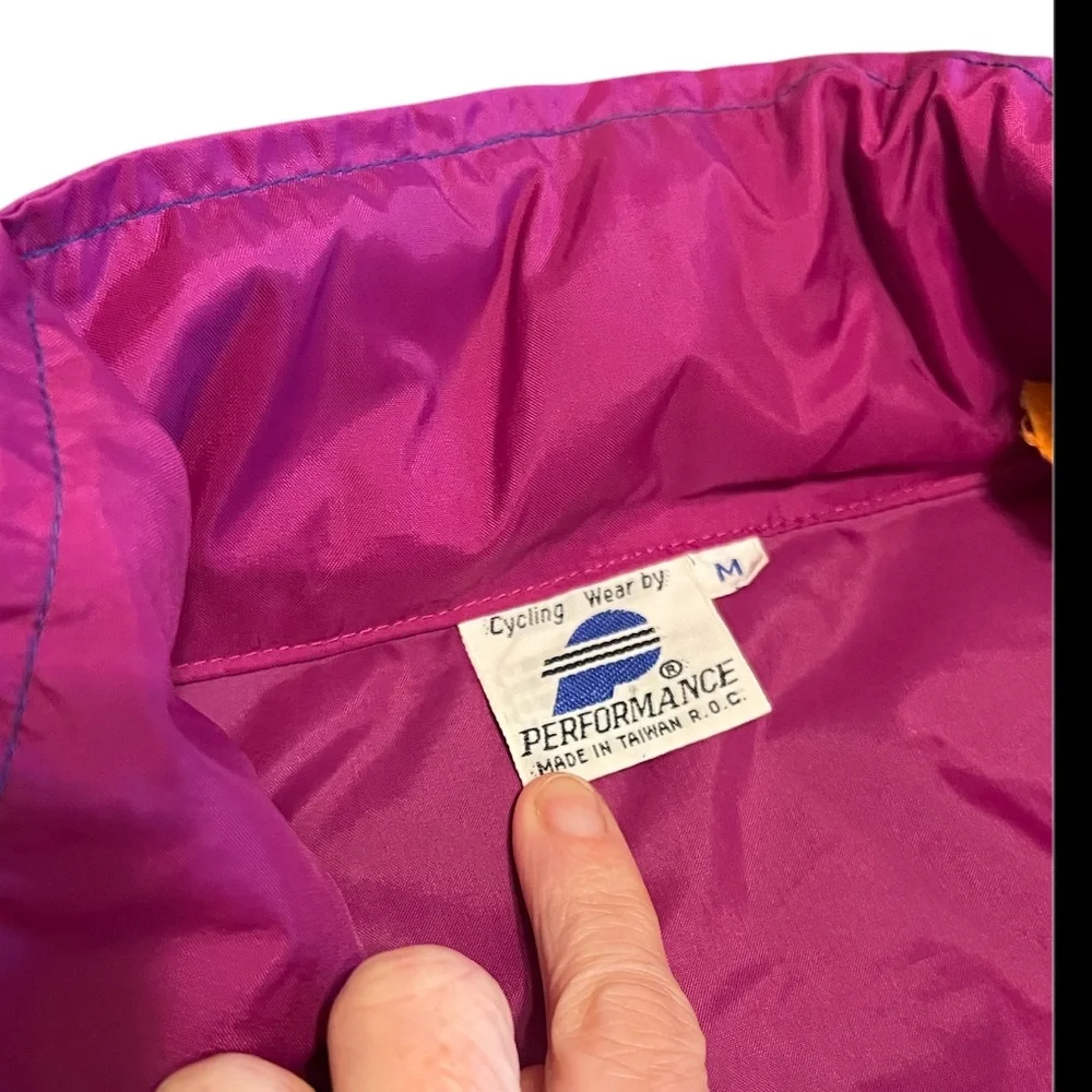 Vintage 80s 90s Colorblock windbreaker raincoat pink orange blue size medium - Picture 2 of 3